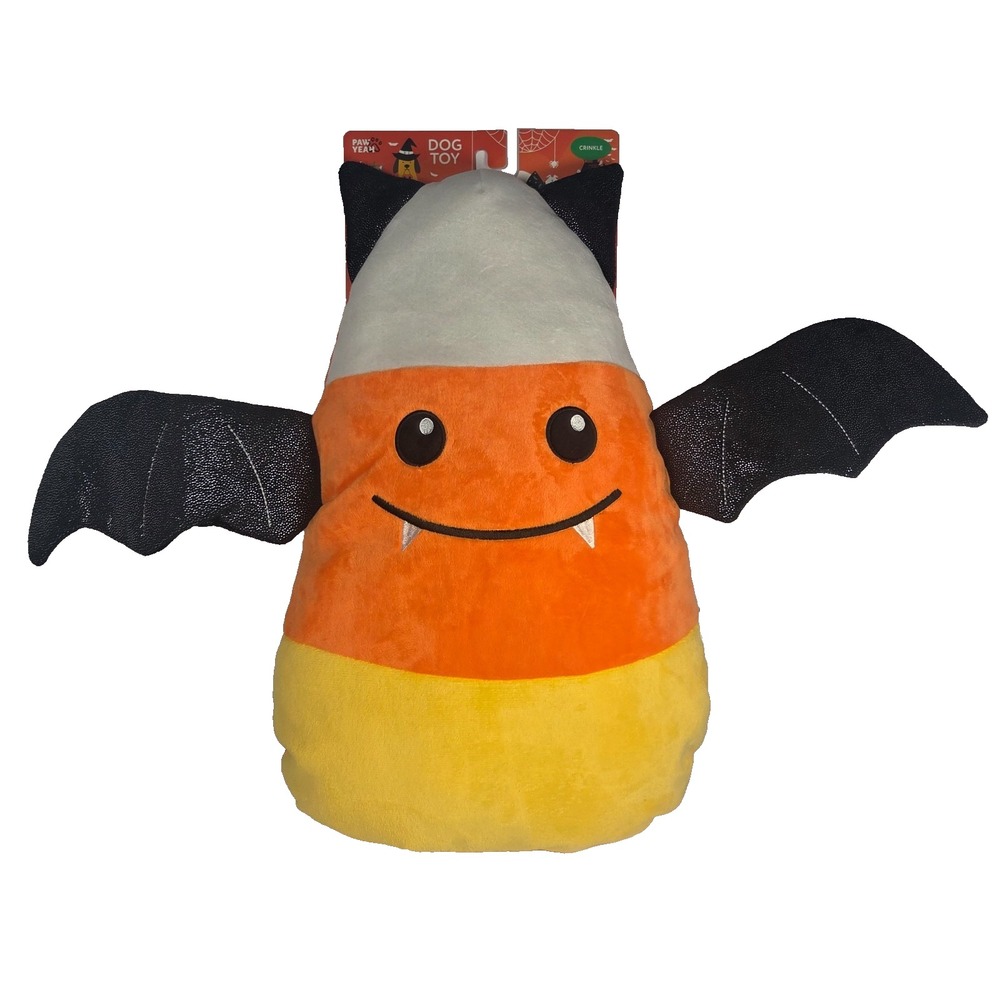 Paw Yeah Candy Corn Bat Dog Toy 20 Inch Halloween Plush Crinkle Squeaky New